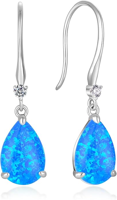 Opal Earrings 925 Sterling Silver Hook Drop Teardrop Gemstone Earrings October Birthstone Dangle Earrings Jewelry Gift for Women