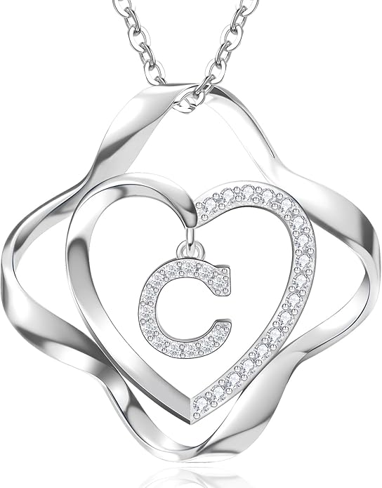 RIVIKO Love Knot Initial Necklace,925 Sterling Silver Letter Pendant Necklaces,Personalized Alphabet Jewelry Christmas Birthday Gifts for Women Wife Mom Friend