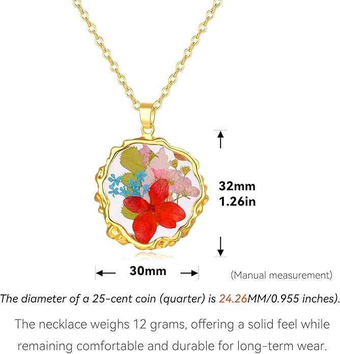 Birth Flower Necklaces for Women,1-12 Month Real Pressed Flower Necklace,Boho-Style Personalized Jewelry, Handmade Floral Pendant,Thoughtful Gift for Christmas,Birthday|18"