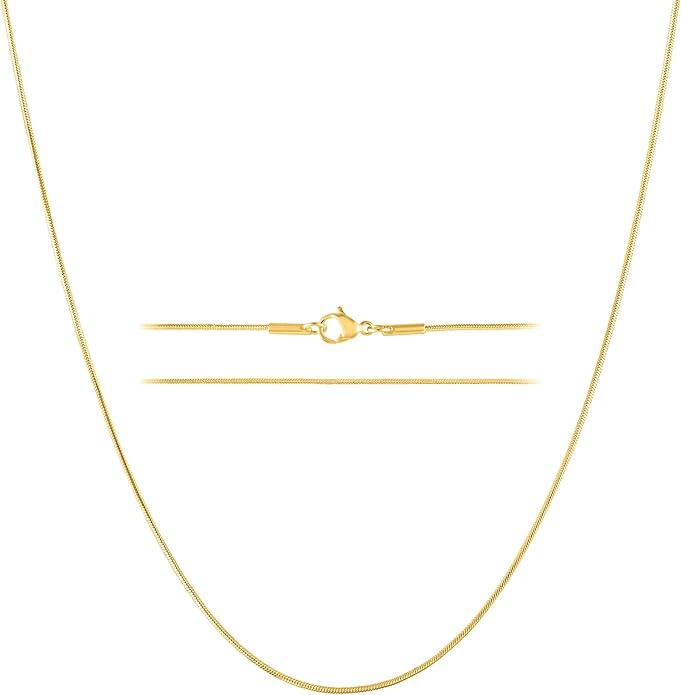 KISPER 24k Gold Snake Chain Necklace – Thin, Dainty, Gold Plated Stainless Steel Jewelry for Women & Men with Lobster Clasp
