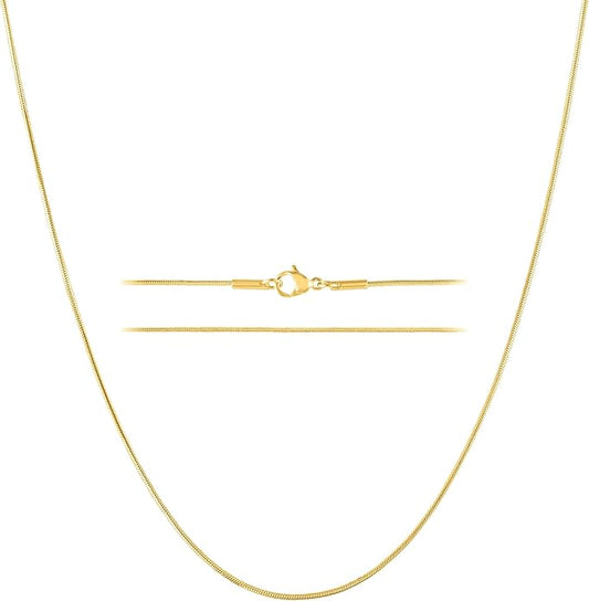 KISPER 24k Gold Snake Chain Necklace – Thin, Dainty, Gold Plated Stainless Steel Jewelry for Women & Men with Lobster Clasp