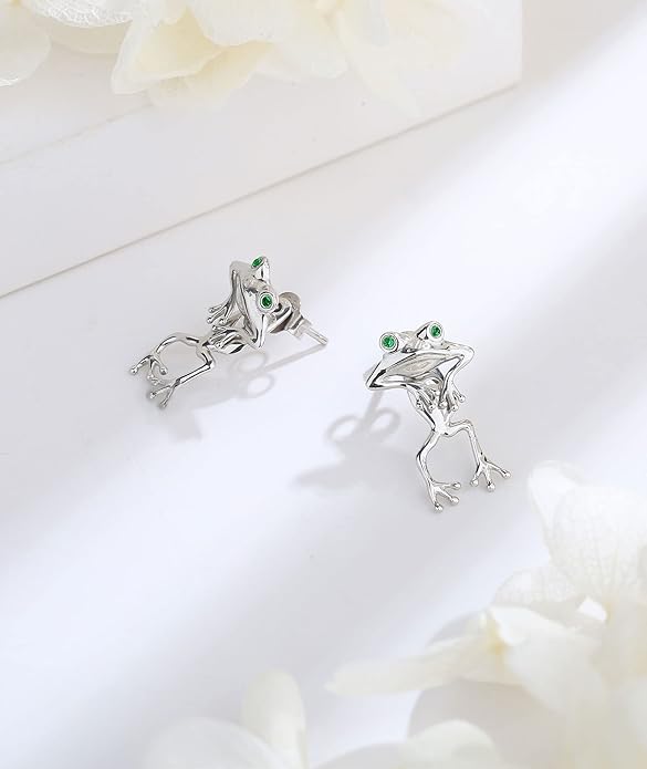 INFUSEU Sterling Silver Cute Stud Earrings Cat Frog Mushroom Bunny, Small Gifts for Women Teen Girls Animal Lovers