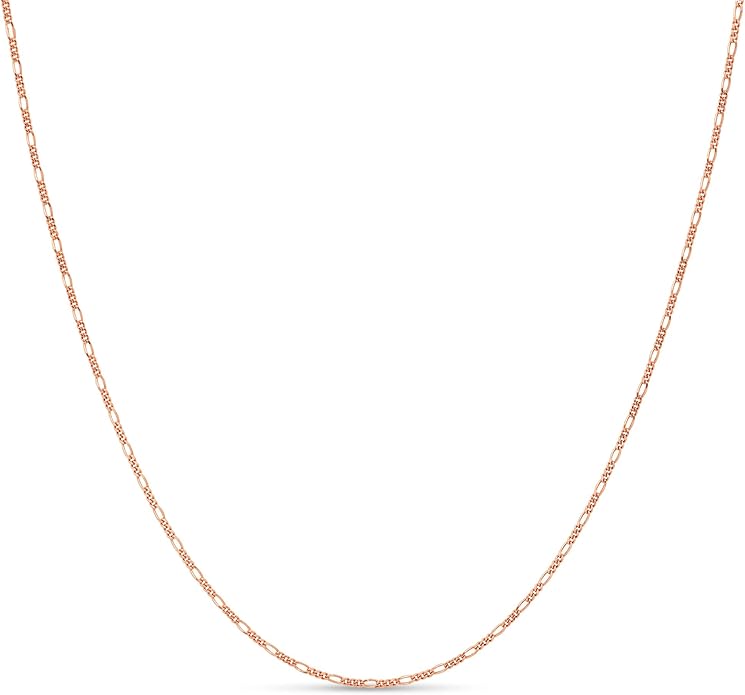 KEZEF Sterling Silver 1.5mm Figaro Chain Necklace for Women - 925 Italian Diamond Cut Chain, Available in Silver, 18K Yellow Gold, Rose Gold, 16-30 Inches