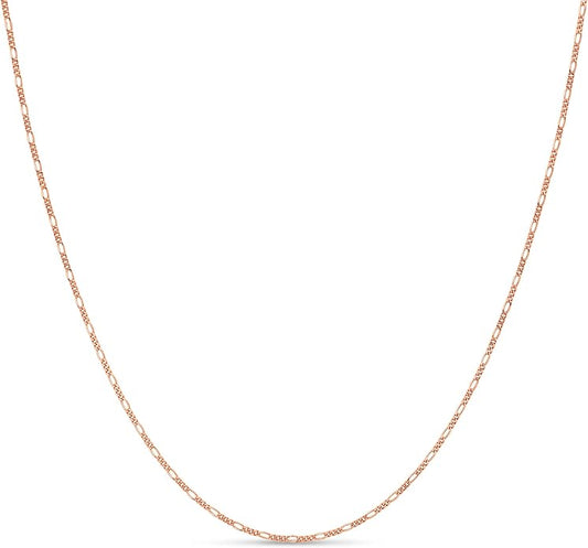 KEZEF Sterling Silver 1.5mm Figaro Chain Necklace for Women - 925 Italian Diamond Cut Chain, Available in Silver, 18K Yellow Gold, Rose Gold, 16-30 Inches