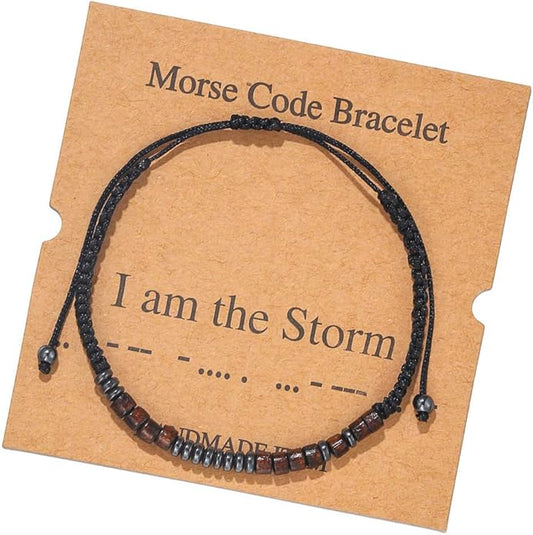 RINTOLER Morse Code Bracelets for Women Men Gifts for Her Best Friend Funny Inspirational Bracelets for Women Jewelry Adjustable Silk Beaded Wrap Bracelet