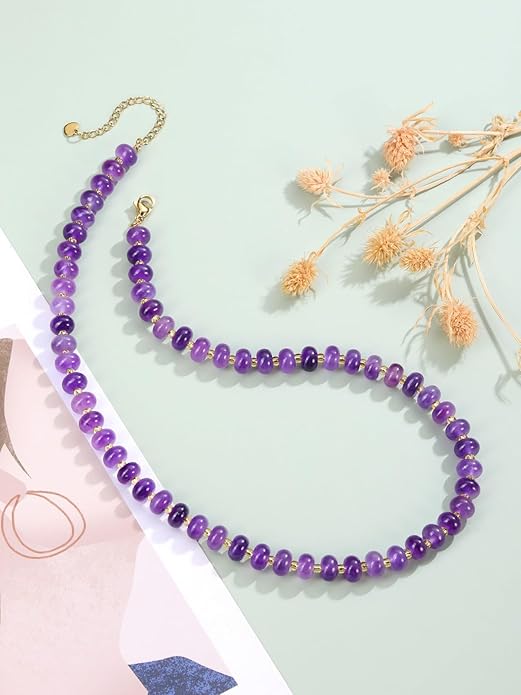 CrystalTears Beaded Gemstone Necklace for Women, Womens Colorful Boho Stone Bead Choker Necklace, Handmade Natural Crystal Stone Summer Beach Jewellery Gifts for Women Mom Christmas