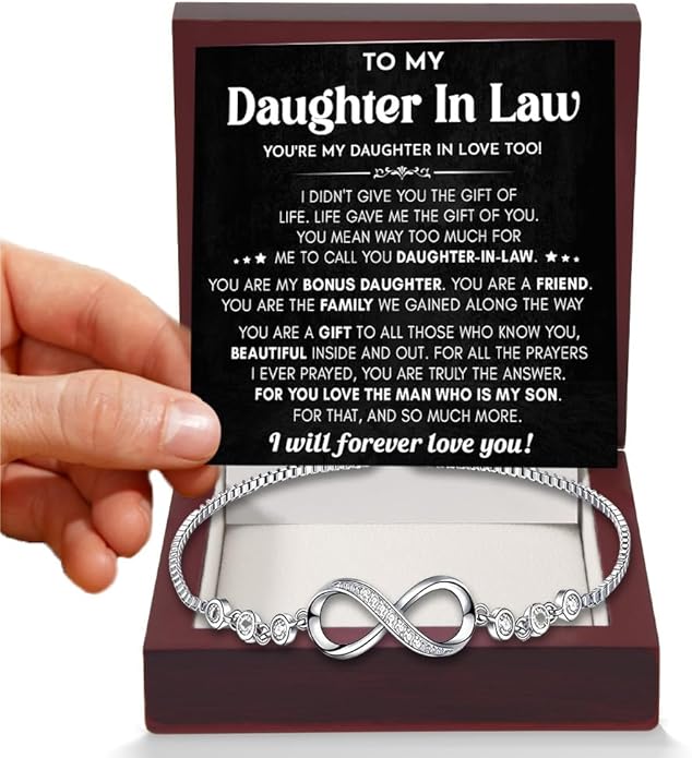 To My Beautiful Daughter In Law Bracelet From Mother-In-Law, Daughter In Law Birthday Gifts, Infinity Star Heart Bracelet For Her With Heartfelt Message Card & Elegant Box, Bonus Daughters Bracelets