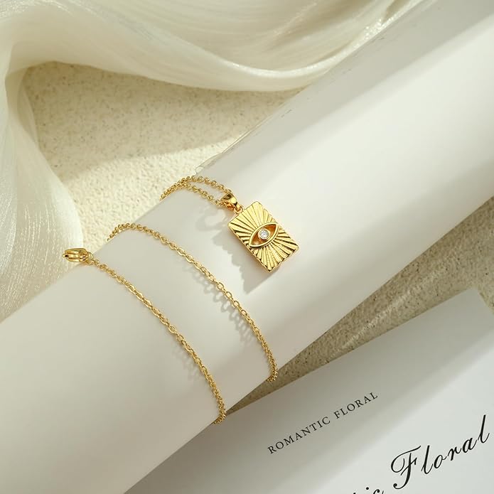 Evil Eye Necklace for Women,Dainty 14K Gold/Sterling Silver Plated Evil Eye Pendant Necklace Tiny Boho CZ Diamond Necklace Cute Trendy Lucky Protection Jewelry Gift for Women