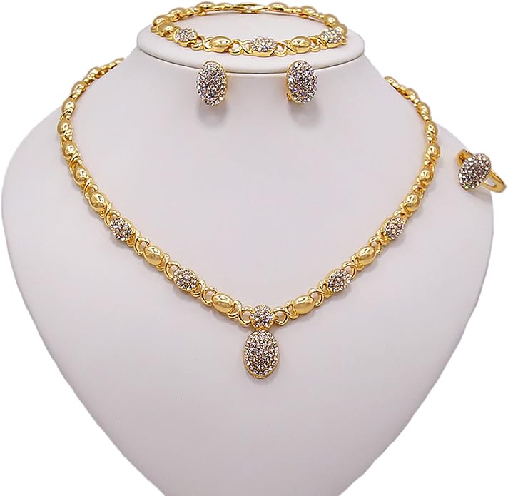 Gold Jewelry Sets for Women 18K Gold/Silver Filled Jewelry Necklace Set Wedding Bridal Fashion Jewelry Sets Women Accessories Bracelets Earrings and Rings Sweetheart Gifts