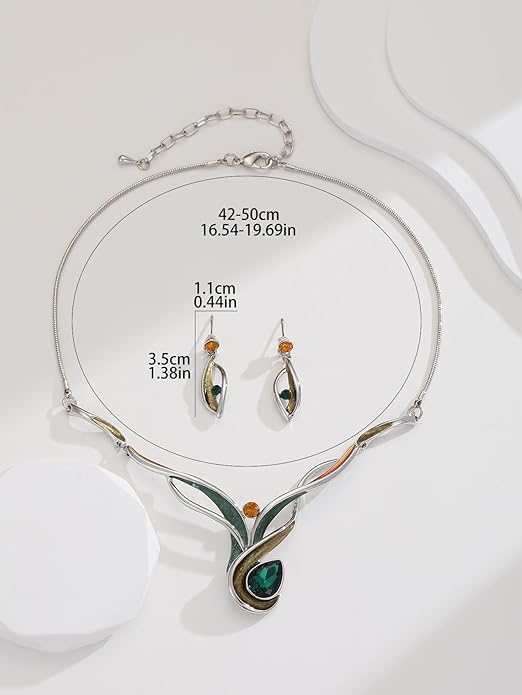 Chunky Statement Jewelry Set Vintage Retro Leaf Flower Floral Geometric Bohemian Boho Bib Necklace Earring Set Fashion Costume Jewelry for Women Girls Wedding Party Prom Unique Gift