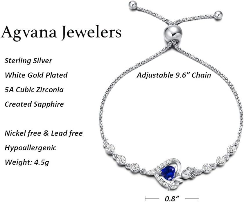 AGVANA Rosy Reverie Birthstone Bracelet for Women Sterling Silver Genuine or Created Gemstone Tennis Bracelet Rose Heart Jewelry Anniversary Birthday Gifts for Women Mom Wife Her
