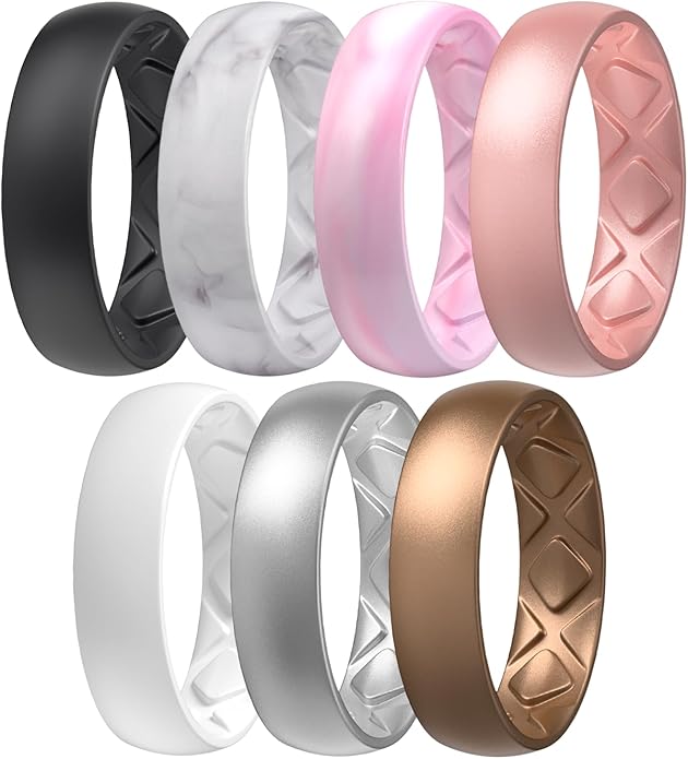 Egnaro Women's Bridal Rings Sets, 6mm Wide, 2mm Thick, Silicone Wedding Rubber Band with Half Size, Inner Arc Ergonomic Breathable Design