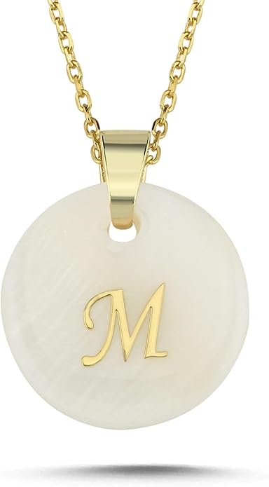 Initial Necklace for Women - Gifts for Women 18ct Gold Vermeil Letter Necklace Genuine Mother of Pearl 925K Sterling Silver Dainty Letter A-Z Necklace