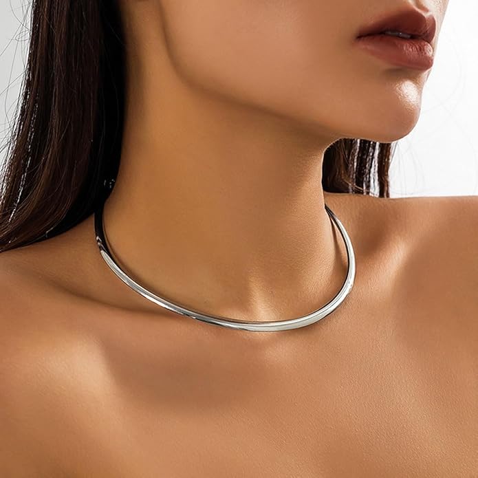 Chunky Gold Choker Necklaces for Women Non Tarnish Silver Statement Necklace for Women Chunky Necklace Open Round Gold Collar Necklace Trendy Jewelry