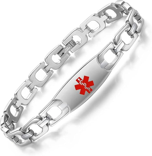 LinnaLove Fashion Shiny medical alert bracelet with Free Engraving Stainless steel Medical id bracelet for Women