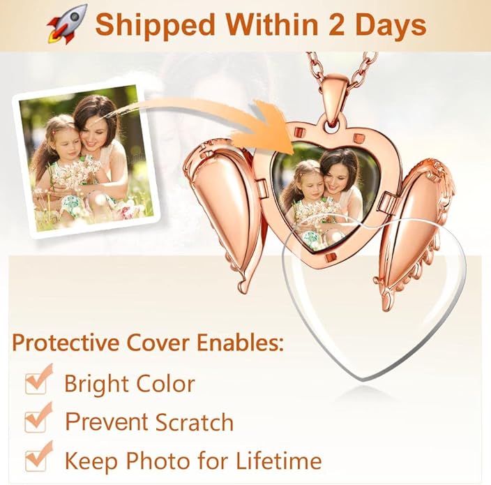 Supcare Locket Necklace That Holds Pictures-Engraved Photo Pendant Custom Jewellery Gifts for Men Women (with Jewellery Gift Box)