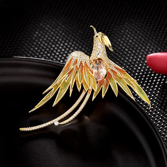 Exquisite 14K Gold Phoenix Brooch for Women, Inlaid with Moissanite and Premium Gemstones, Ideal Luxury Gift for Holidays and Special Occasions