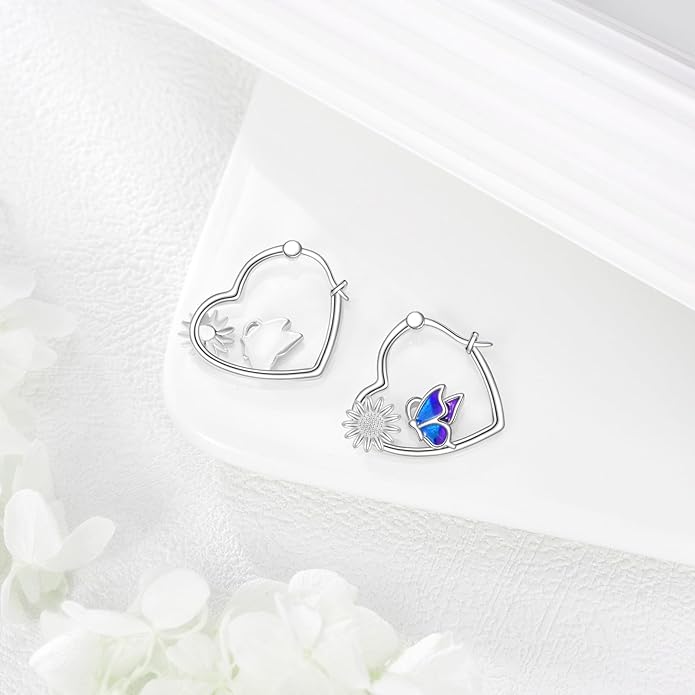 YFN Animal Earrings Sterling Silver Animal Heart Hoop Dangle Earrings Cute Jewelry Gifts for Women