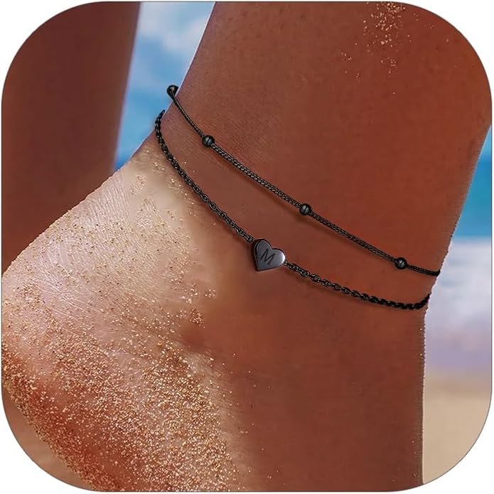 ChicSilver Sterling Silver Anklets for Women 925 Ankle Bracelets for Women Layered Heart Anklet With Beaded Anklets for Women