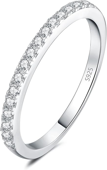 JewelryPalace 6 Stone Cubic Zirconia Half Eternity Stackable Wedding Rings for Women, 14K White Yellow Rose Gold Plated 925 Sterling Silver Promise Rings for Her, Simulated Diamond Wedding Band Ring