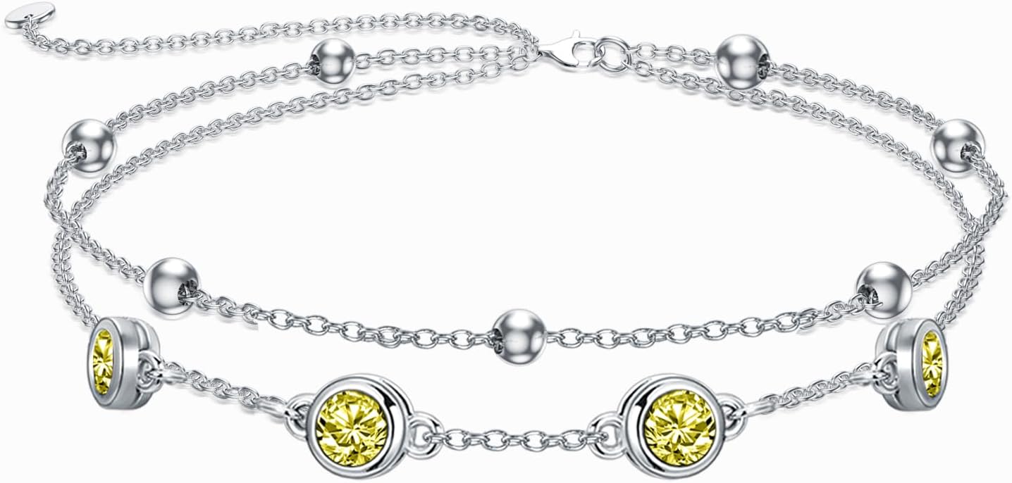 Dorunmo 925 Sterling Silver Birthstone Anklet Bracelets for Women Birthday Mother's Day Jewelry Gifts for Wife Girlfriend Mother Her