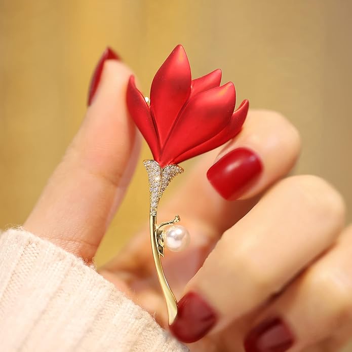 AILONMEI Red Rose Flower Brooches and Pins for Women Costume Jewelry Brooch Pins Broches Jewelry for Women Elegant Lady Pin