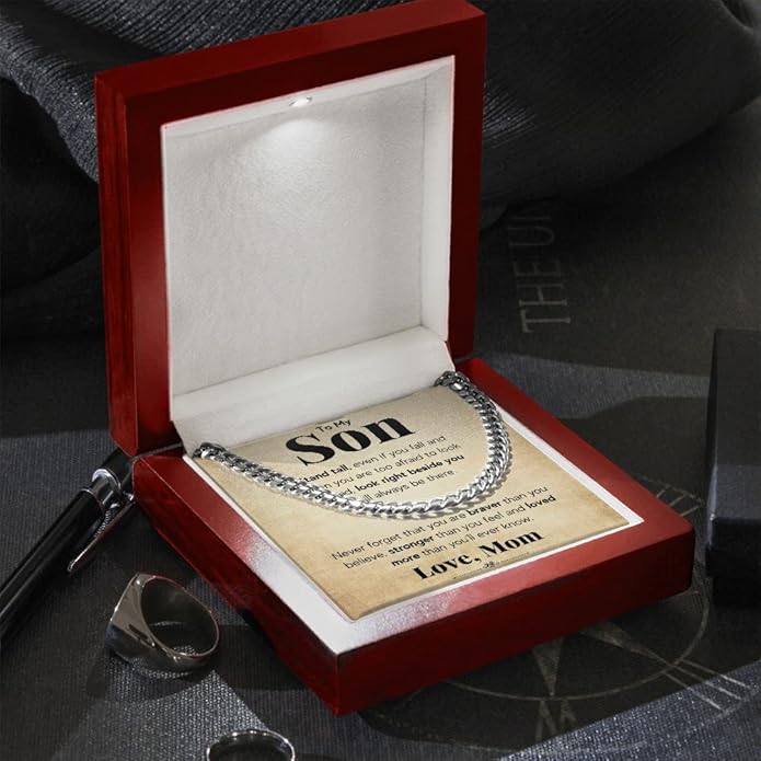 FG Family Gift Mall To My Son From Mom, Son Gifts From Mom and Dad, Mother and Son Necklace, Birthday Gift For My Son Graduation Christmas Cuban Link Chain Necklace Present