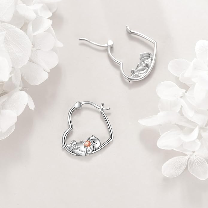 YFN Animal Earrings Sterling Silver Animal Heart Hoop Dangle Earrings Cute Jewelry Gifts for Women