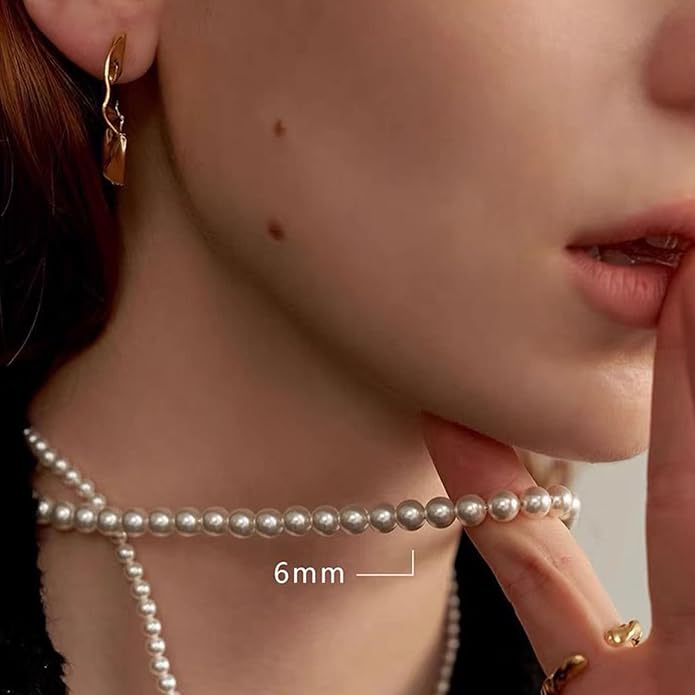 Gold Jewelry Set for Women - Dainty 14K Gold/Silver Plated Pearl Choker Necklace, Drop Earrings & Bracelets - Wedding Trendy Pearl Jewelry Gift