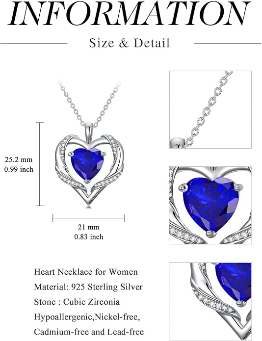 WINNICACA Birthday Gift for Mom Heart Necklace for Women 925 Sterling Silver Birthstone Necklace Jewelry Gift for Women Wife Her Girlfriend Sister