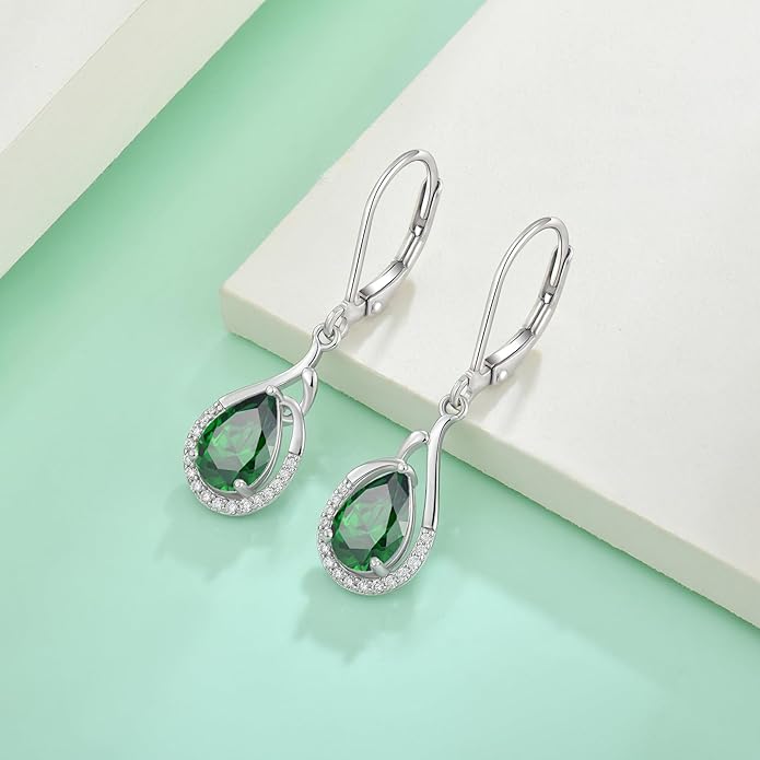 Starchenie Teardrop Dangle Drop Earrings 925 Sterling Silver Pear Birthstones Leverback Earrings Gift for Women
