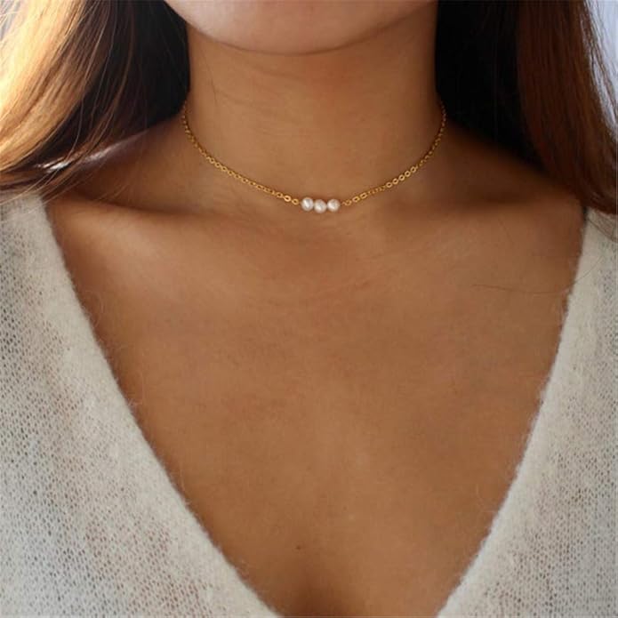 Turandoss Dainty Layered Choker Necklace, Handmade Y Pendant Necklace Multilayer Bar Disc Necklace Adjustable Layering Choker Necklaces for Women