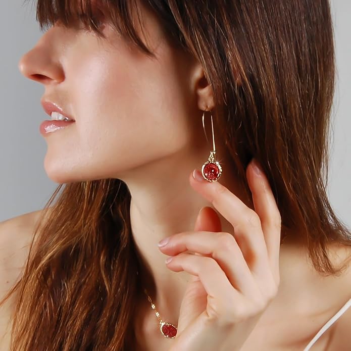 Simulated Druzy Threader Drop Earrings for Women - Gold, Silver, or Rose Gold Tone Trendy Boho Dangles with Sparkly Round Stone