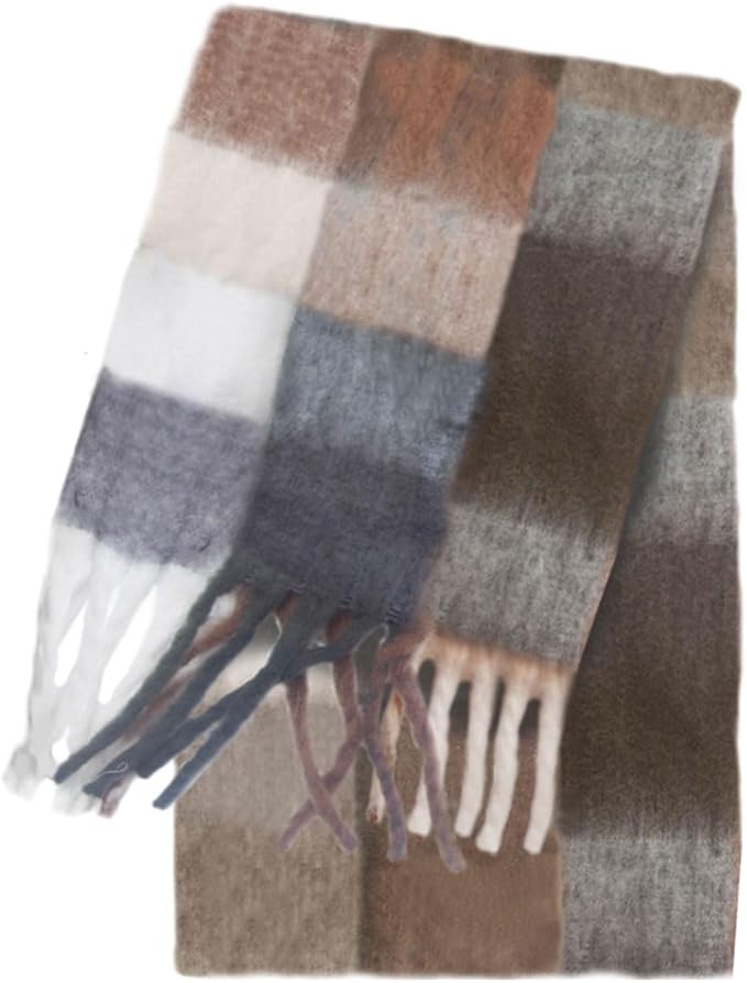 SHOHOKU Large Chunky Plaid Scarf Coloured Checked Oversized Scarf Tassel Soft Fall Winter Thick Warm Shawl Women