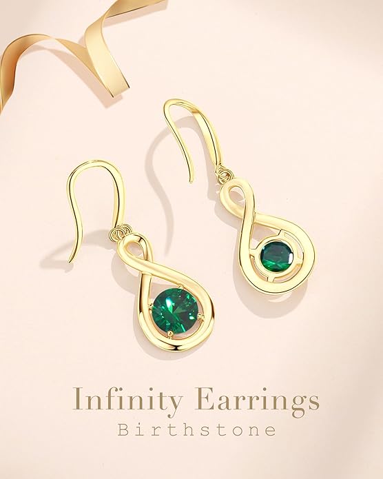 FANCIME Dangle Drop Earrings 925 Sterling Silver Dainty Infinity Round Gemstone Birthstone Jewelry Birthday Gifts for Her Women