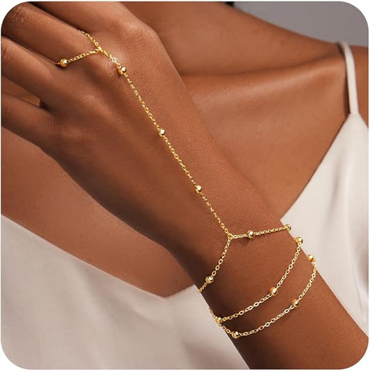 Gold Bracelets for Women Trendy,14K Gold Plated Dainty Stackable Paperclip Cuban Link Chain Bracelets, Simple Cute Cuff Bracelets Jewelry Set Adjustable 7"+2"