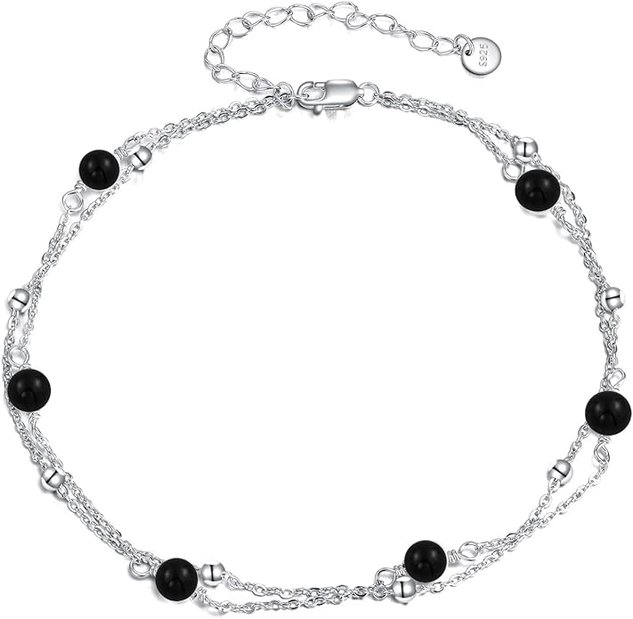 CRMAD Pearl/Moonstone/Larimar/Turquoise/Opal/Black Onyx Bracelet Anklet for Women Sterling Silver Beach Jewelry Gift for Women
