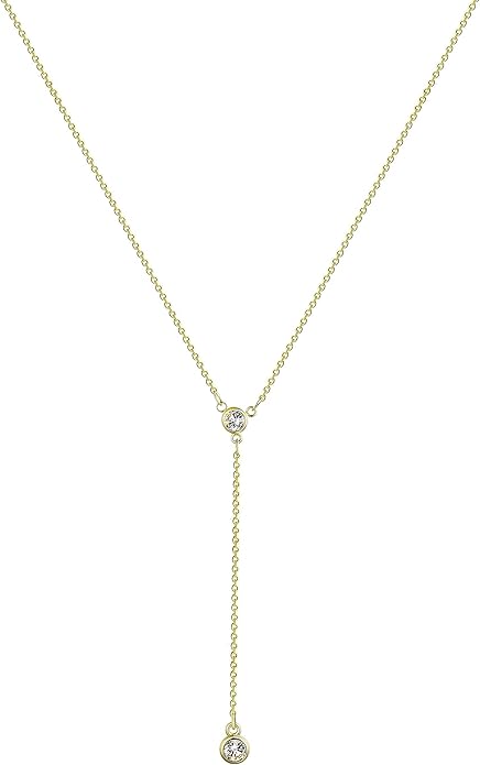 Gold Y Necklace for Women 14K Gold Plated Y-Shaped Drop Necklaces CZ Long Necklace Cubic Zirconia Pendant Layered Long Lariat Necklace Women Jewelry