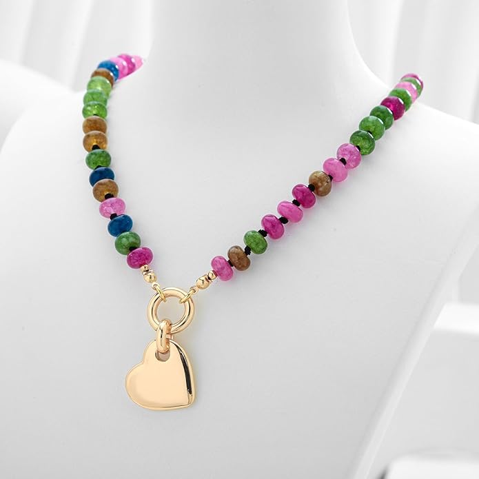 CLASSYZINT Gold Heart Pendant Necklace for Women Puffy Heart Necklace Beads Chain Necklace Statement Necklace Trendy Jewelry