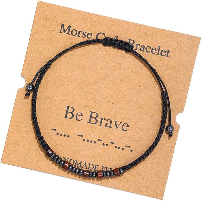 RINTOLER Morse Code Bracelets for Women Men Gifts for Her Best Friend Funny Inspirational Bracelets for Women Jewelry Adjustable Silk Beaded Wrap Bracelet