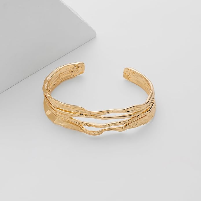 Gold Cuff Bracelet for Women Chunky Multi-layer Cross Wire Open Bracelet Hollow Wide Cuff Bracelets Adjustable Gold Open Cuff Bangle Bracelet