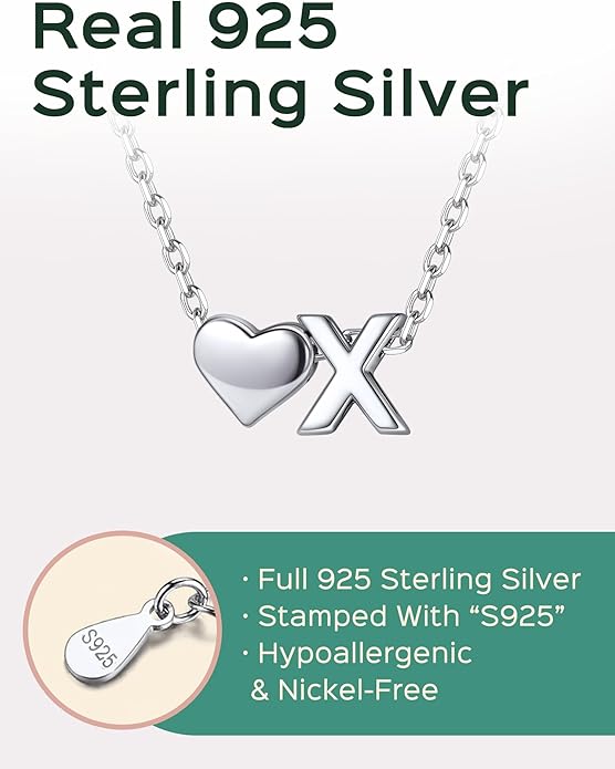 ChicSilver 925 Sterling Silver Heart Initial Necklaces for Women -Dainty Personalized Heart Pendant Letter Alphabet Necklace for Women