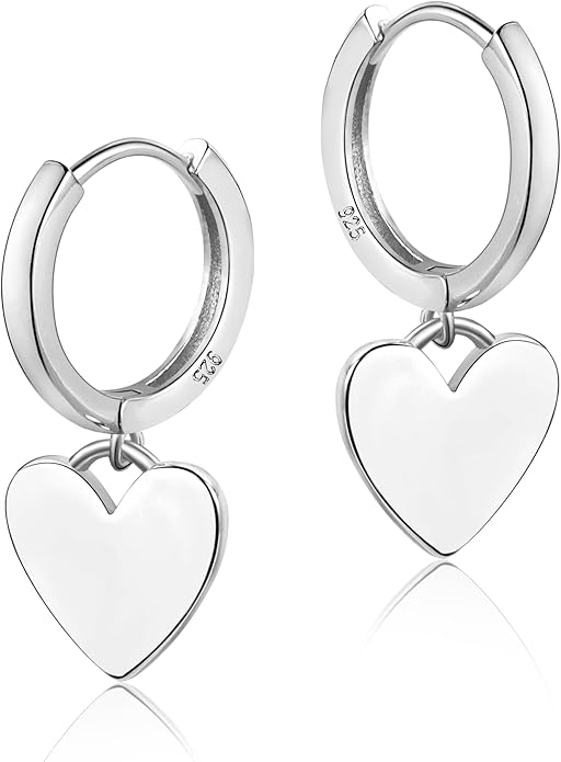 925 Sterling Silver Heart Dangle Earrings for Women Silver Dangle Leverback Earrings Hypoallergenic Love Heart Dangle Drop Earrings for Jewelry Gifts