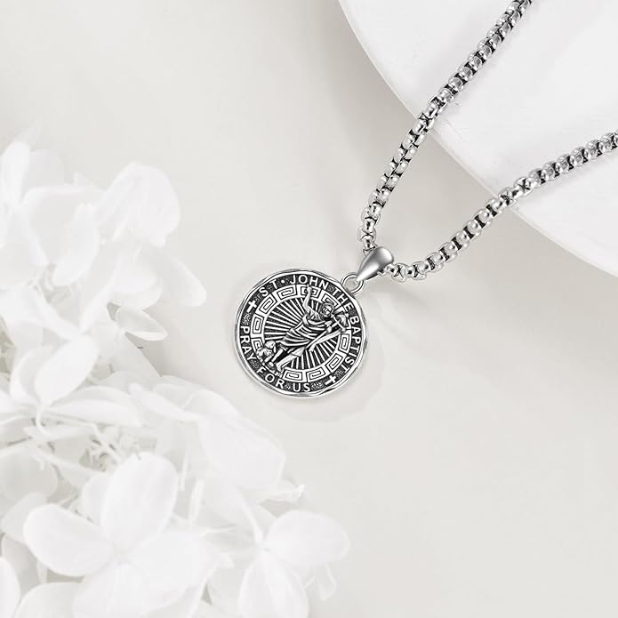 YFN Patron Saint Necklace Sterling Silver Amulet Medal Pendant Religious Protector Jewelry Gifts for Women Men