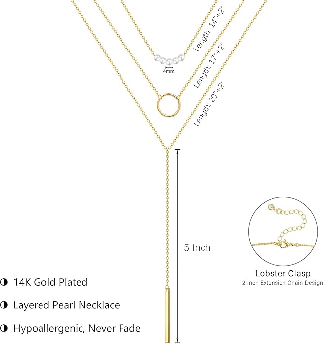 HAXIYA Lariat Gold Necklace for Women Dainty Long Necklace 14k Gold Plated/Silver Y-Shaped Pendant Drop Chain Trendy Layered Pearl/Beaded/CZ Necklaces Simple Gold Jewelry For Women Gift