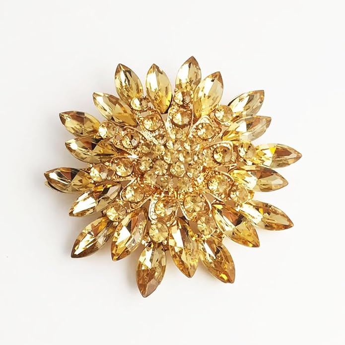 Rhinestone Large Flower Brooches Pins for Women Fashion Sparkly Crystal Sunflower Statement Brooch Unique Wedding Party Suit Dress Jewelry Accessories