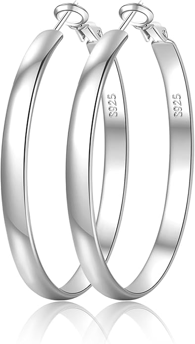 EXGOX 5mm Wide Gold Hoop Earrings for Women,Sterling Silver Hoop Earrings Large Silver Hoop Earrings Hypoallergenic Lightweight 14K Real Gold Plated Big Hoop Earrings for Women 30/40/50/60/70mm