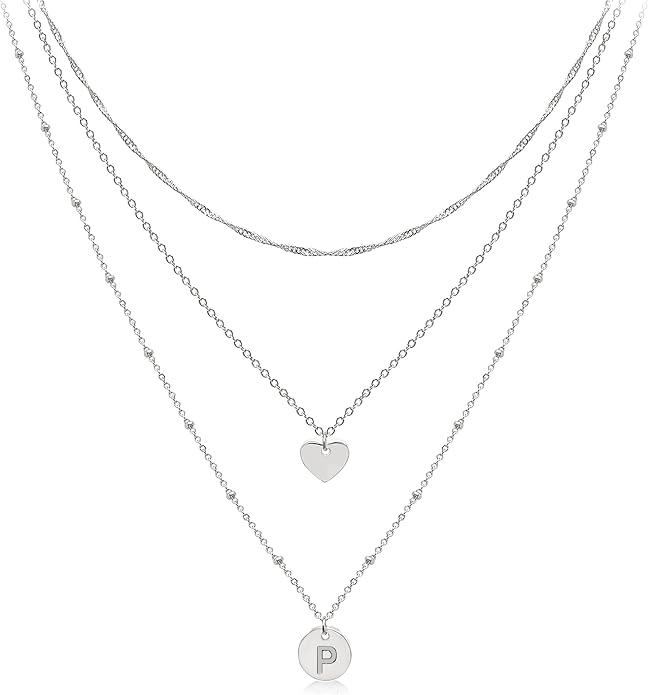 Aisansty Dainty Layered Initial Choker Necklaces Handmade 14K Gold Plated Tiny Heart Personalized Letter Disc Pendant Adjustable Chain Layering Gold Necklaces for Women Gift Jewelry