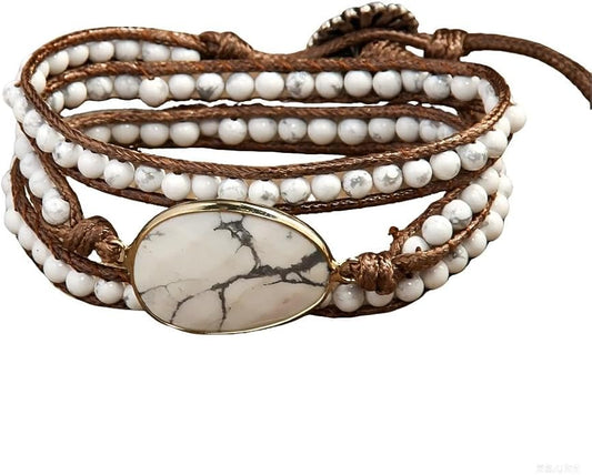 ZOSOJONA Boho Wrap Bead Bracelet for Women - Handmade Adjustable Natural Stone Beaded Bracelets Rope Yoga Healing Bracelet Bangle Hippie Jewelry