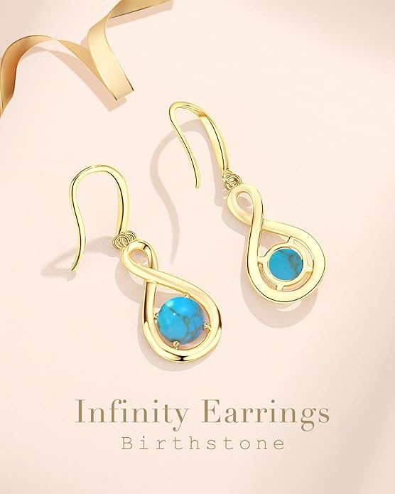 FANCIME Dangle Drop Earrings 925 Sterling Silver Dainty Infinity Round Gemstone Birthstone Jewelry Birthday Gifts for Her Women